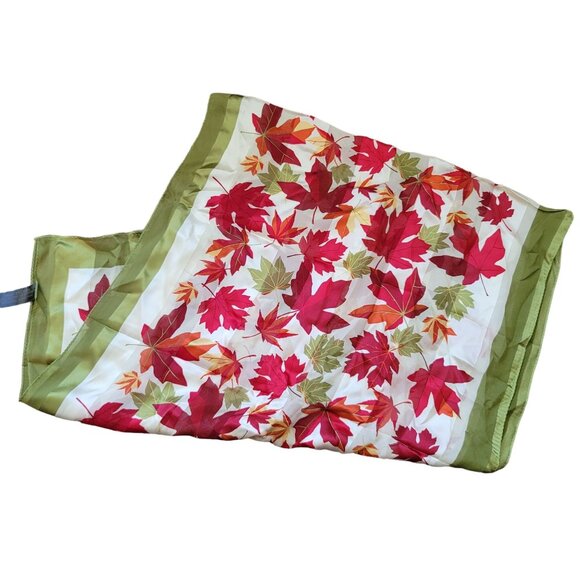 Magenta Designs 100% Silk Scarf Canadian Maple Leaf Print Green Border 59" x 21" - Picture 1 of 6